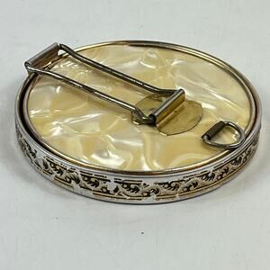 Vintage Folding Vanity Compact Mirror Pearl Lid Round Standing Makeup Mirror